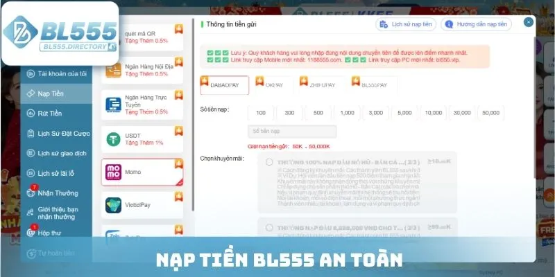 Nạp tiền BL555 an toàn