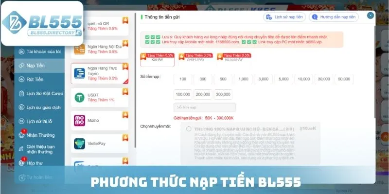 Phương thức nạp tiền BL555